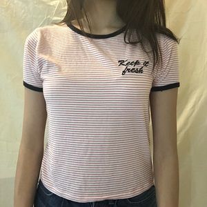 🍒Keep it fresh embroidery striped tee🍒